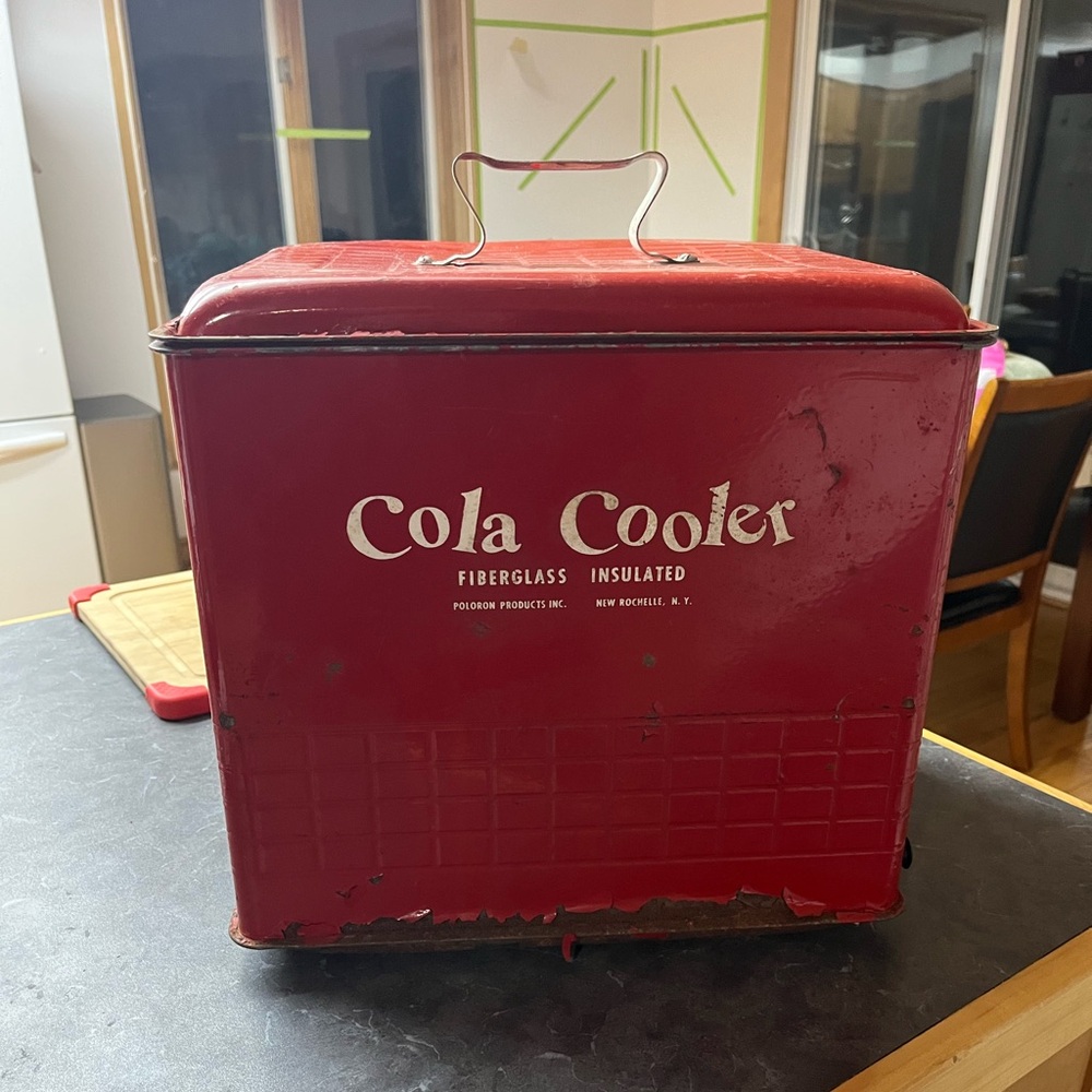 Vintage Red Metal Poloron Industries Cola Cooler